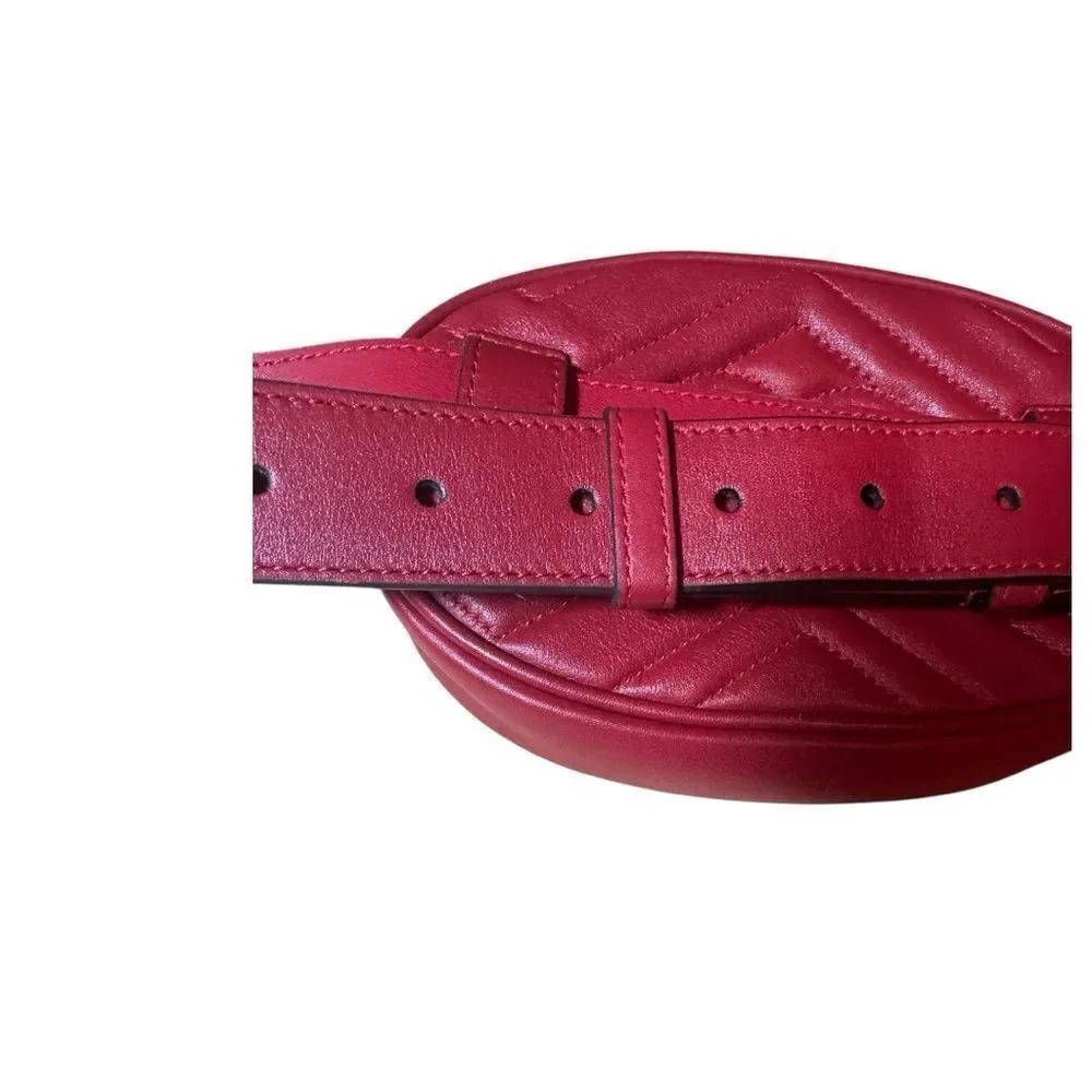 Gucci Red Chevron Quilted Matelasse Leather GG Marmont Waist Belt Bag Auth - Picture 12 of 16